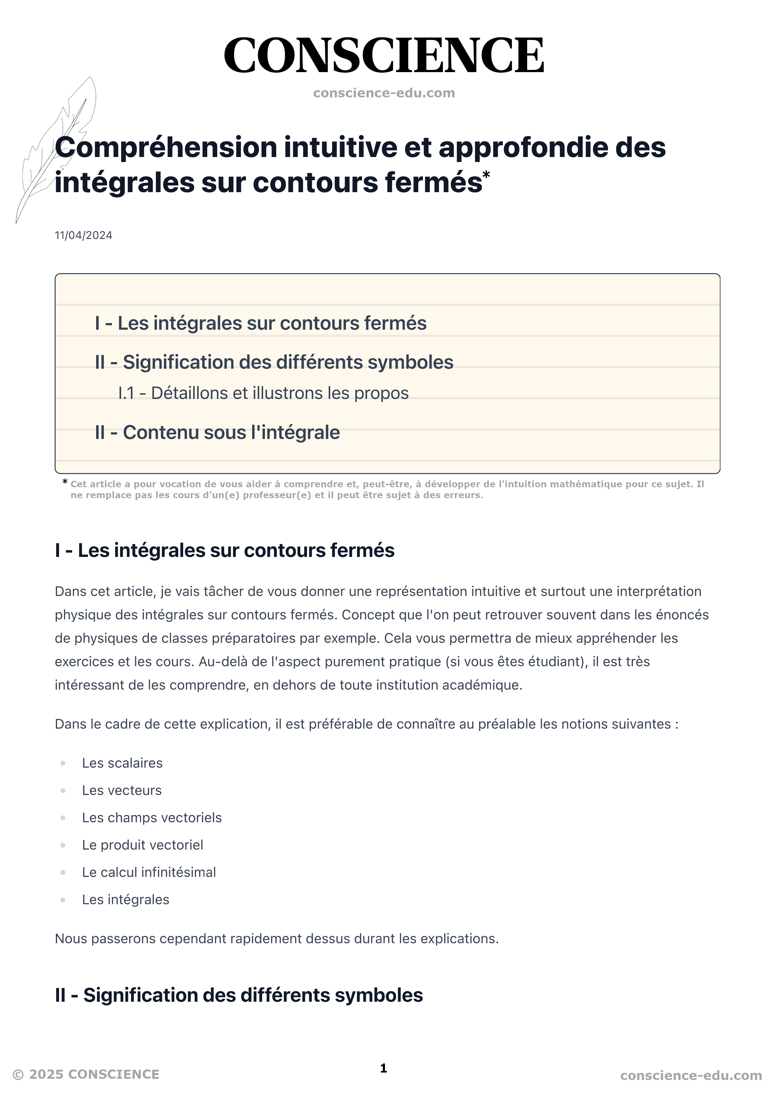 Compréhension intuitive et approfondie des intégrales sur contours fermés - Version PDF imprimable