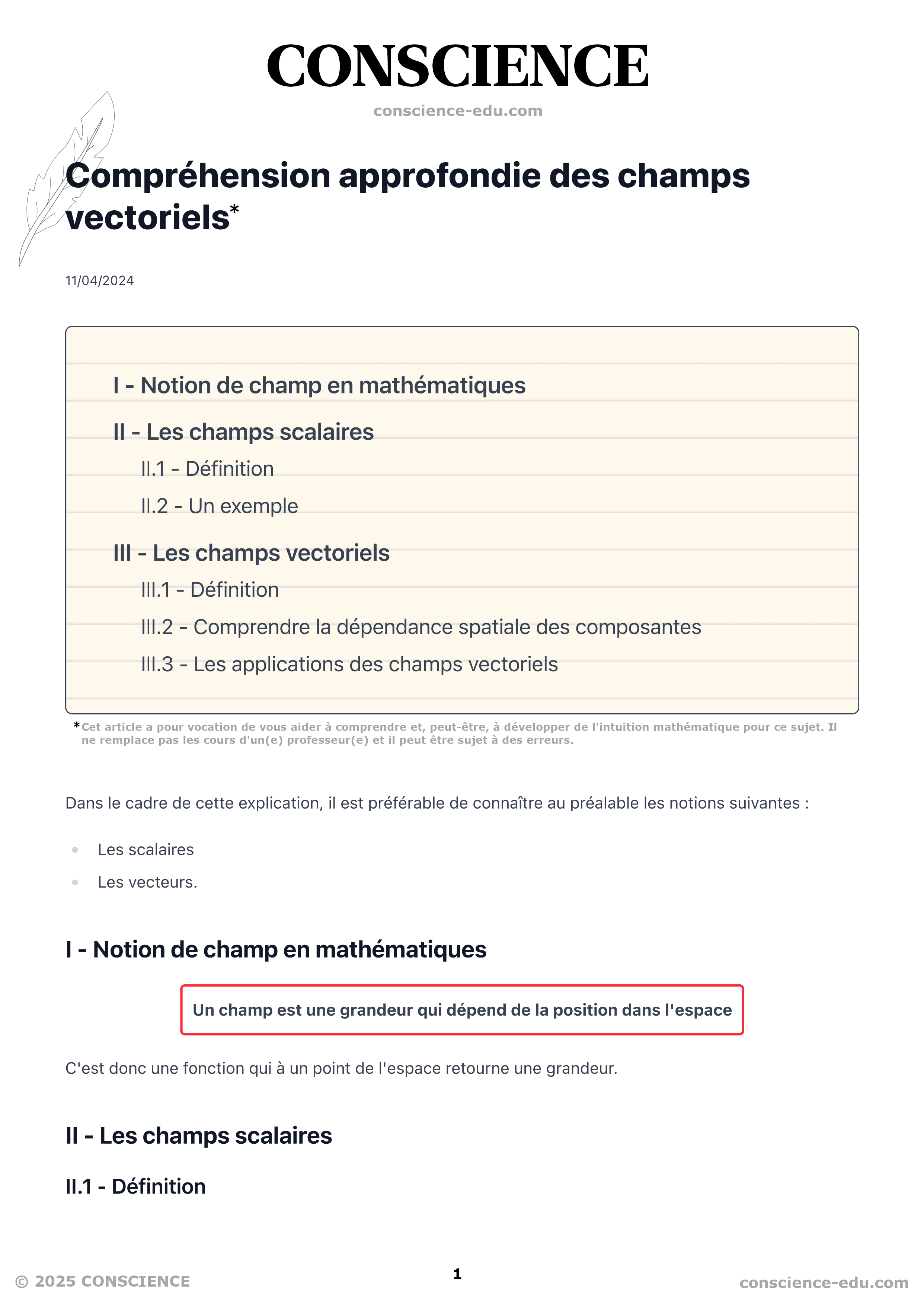 Compréhension approfondie des champs vectoriels - Version PDF imprimable
