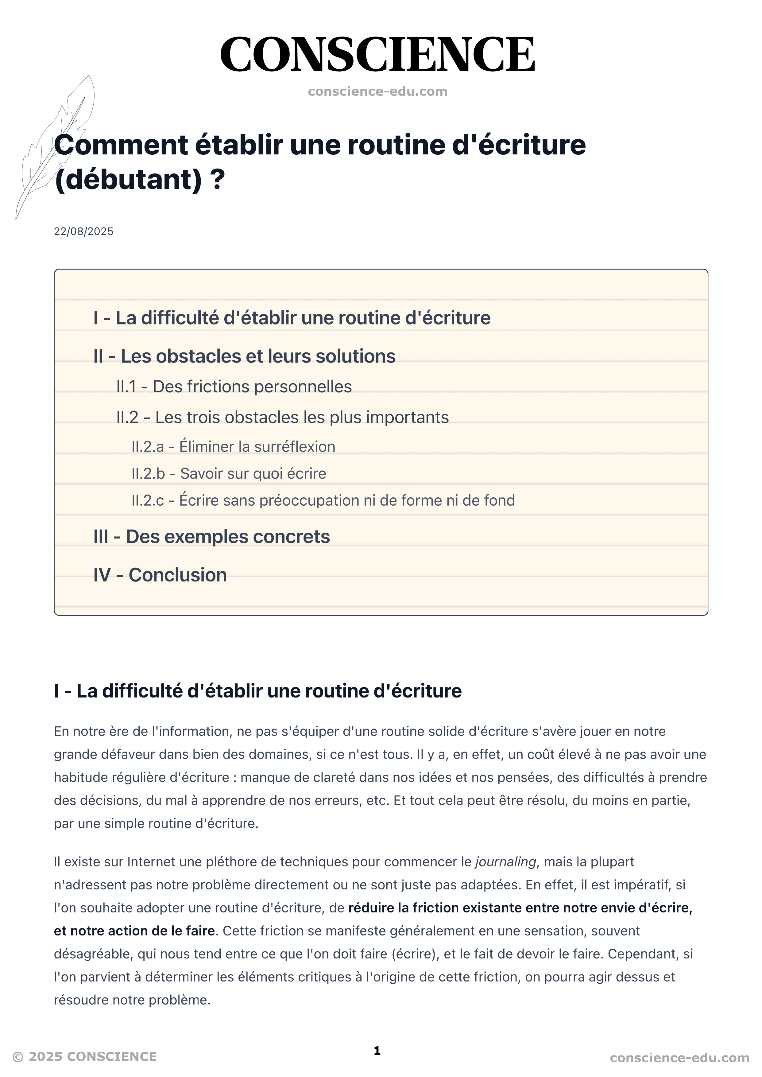 Comment établir une routine d'écriture (débutant) ? - Version PDF imprimable